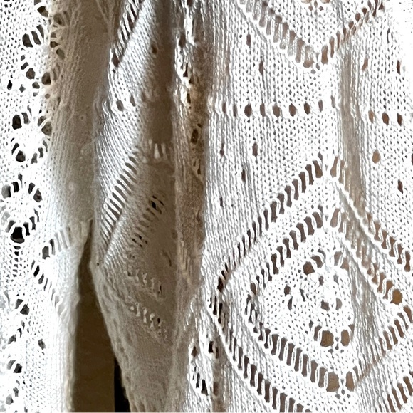 Absolutely Famous Open Knit Cardigan Duster Sz XL White Lower Embroidered Mesh - Picture 6 of 11